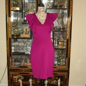 NWT JESSICA HOWARD MAGENTA SCUBA RUFFLE SLEEVE SHEATH DRESS 6